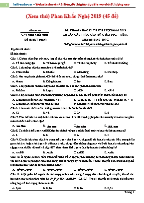 Đề tham khảo thi THPT Quốc gia môn Sinh học năm 2019 - Đề 02 - Phan Khắc Nghệ (Có đáp án)